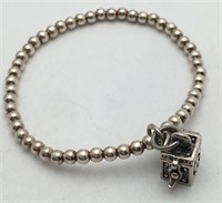 Sterling Silver Beaded Bracelet With Charm
