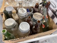 BOX OF JARS AND BOTTLES