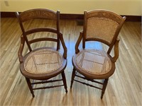 2 Cain seated antique chairs with hip rest