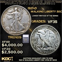 ***Auction Highlight*** 1921-d Walking Liberty Hal