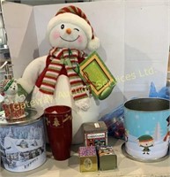 Christmas Decor: Snowman, Vase, Tin Cans and Bulbs