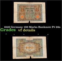 1920 Germany 100 Marks Banknote P# 69a Grades vf d