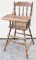 Antique Wood High Chair with Spindle Legs