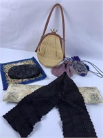 Assorted small bags, purses, knit dickie