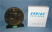 Virgo Zodiac coin bank all cast metal with origina