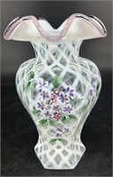 Fenton Hp Opal Lattice Optic Hex Vase Purple
