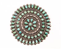 Navajo Cluster Turquoise Sterling Brooch Pin