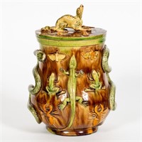 Palissy Ware Lidded Jar with Animal Motif