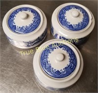 Blue Willow Sugar Bowls, Jackson China,  Set of 3