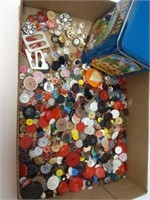 Tin of Buttons, Buckles, Clear Glass Buttons