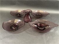 3 Purple Glass Candle Holders Textured Purple Vase