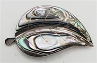 (U) Beto Sterling Silver Abalone Leaf Brooch