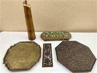 Collectibles: Metal Tray, Gout Stool, Carved Table