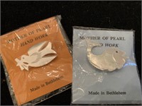 2 MOTHER OF PEARL PINS FROM BETHLEHEM