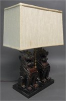 Patinated Bronze Foo Dogs as Lamp
