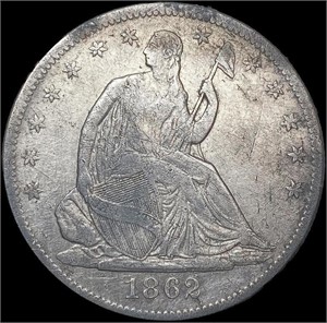 1862 Seated Liberty Half Dollar NEARLY