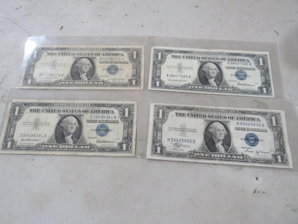 4 ONE DOLLAR SILVER CERTIFICATE NOTES VARIOUS DATE