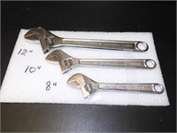 3 Cresent Wrenches 8" 10" 12"