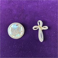 Sterling Silver Cross Pendant w/a Silver & MOP