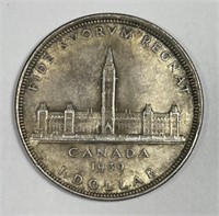 CANADA: 1939 Silver Dollar $1 Parliament Ottawa AU