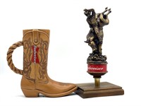 Budweiser Ceramic Boot Stein and Plastic and Wood