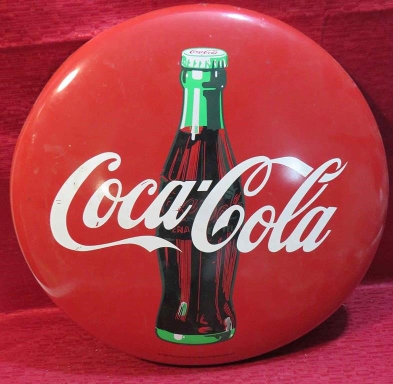 Coca-Cola Metal Button Advertising Sign Coke 16"