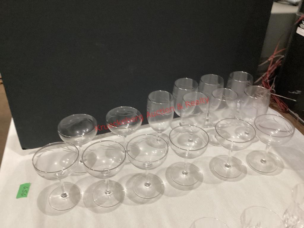 15 Musette Etched Wine & Water Glasses By Seneca