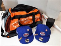 BAG WITH (2) DETROIT PISTONS HATS, EASTON ALUMINUM