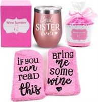 Wine Tumbler & Wine Socks, Pink, "Best Sister