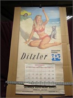 1968 Ditzler Pinup girl & dog calendar. Full pad.