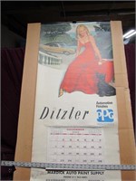 1969 Ditzler Pinup girl & dog calendar. Full pad.