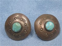 Vtg Copper & Turquoise Earrings