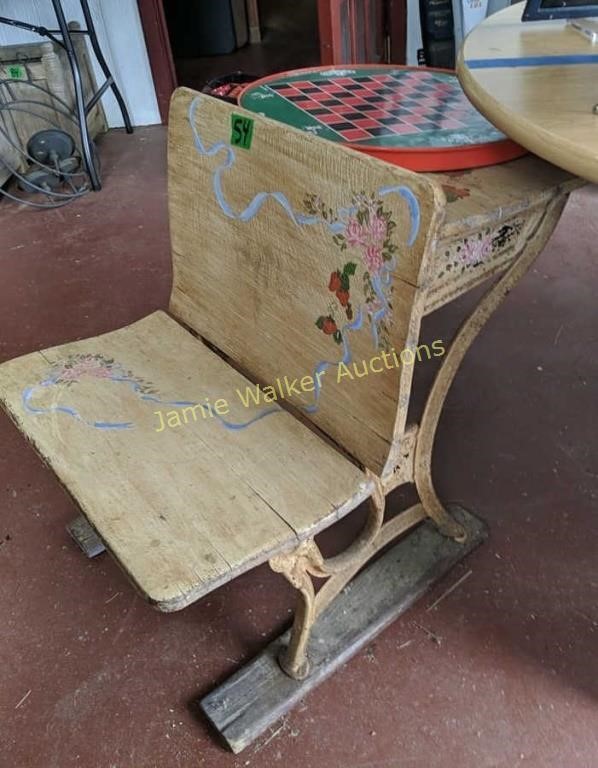 Vintage Childs Painted Desk, Tin Dual Sided Game