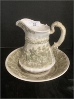 Early Embossed Ceramic Pitcher & Basin Set.