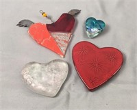 4x The Bid Art Glass Hearts Some Signed