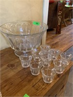 LARGE VTG PUNCH BOWL SET W CUPS