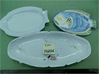 2 Fish Design Platters & Hand Painted Platter