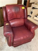 LAZY BOY RED LEATHER LIKE ROCKER RECLINER WITH DAM