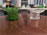 Vintage glassware hats/vase green hobnail and