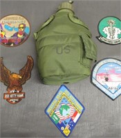 U.S.S. KITTY HAWK PATCHES AND CANTEEN