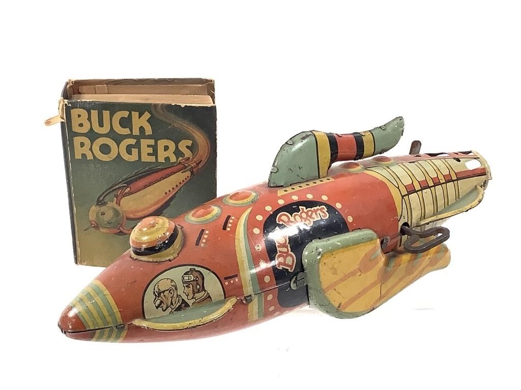1930s Marx Buck Rogers Tin Wind Up Spaceship + Bk