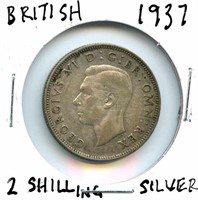1937 British Silver 2 Shillings
