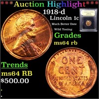 *Highlight* 1918-d Lincoln 1c Graded Choice Unc RB