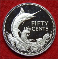 1977 Bahamas Silver Proof Half Dollar - Swordfish