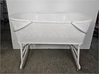 Baby Bassinet White Whicker & Wood on Wheels