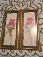 Pair of framed hand painted tulipa