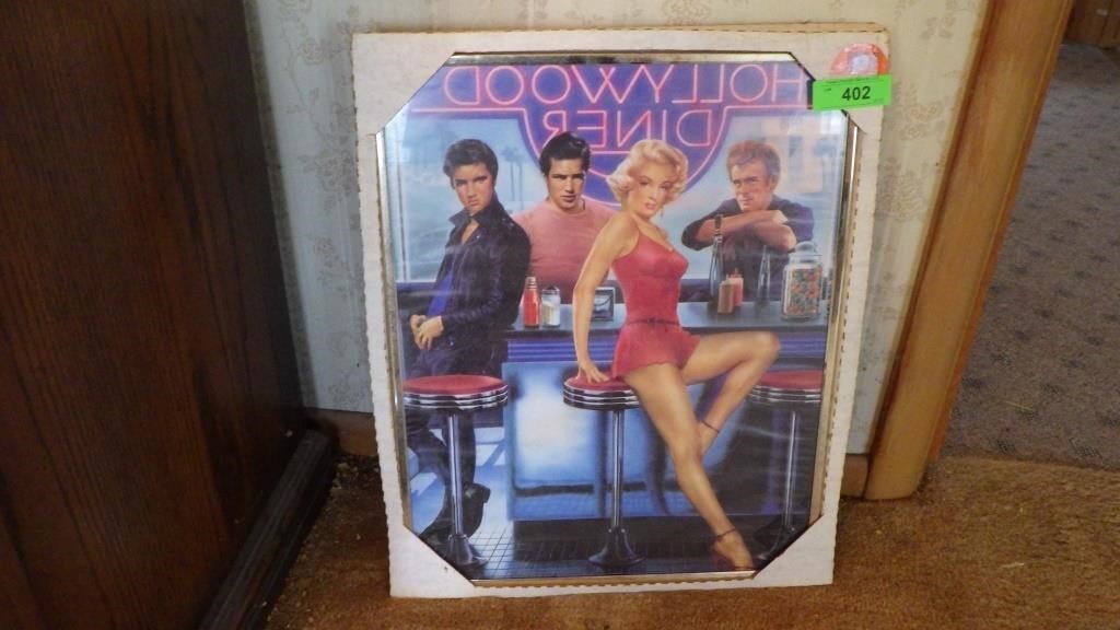 HOLLYWOOD DINER POSTER (PLEXIGLASS NEEDS CLEANED)