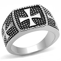 High Polished Gothic Cross Dotted Signet Ring
