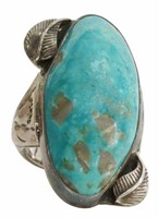 NATIVE AMERICAN TURQUOISE & SILVER RING, SIGNED EP