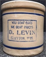 D. Levin Clayton, WI Red Wing Stoneware Beater Jar